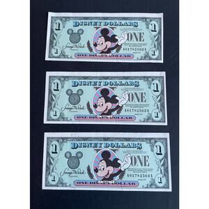 3 Disney Dollars 1999 Vintage $1 Mickey Mouse A Series Uncirculated Mint Castle